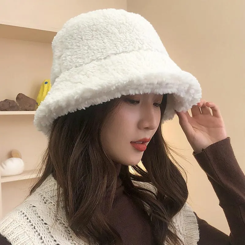 Vrouwen Herfst Winter Hat Dames Solid Berber Fleece Emmer Hoed Vrouwelijke Platte Dikke Dikke Warme Panama Packable Fishing Cap