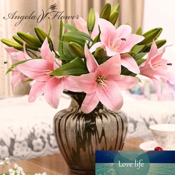 HI-Q 11pcs 3 heads real touch PVC artificial lily silk decorative flower for wedding decoration Christmas gift