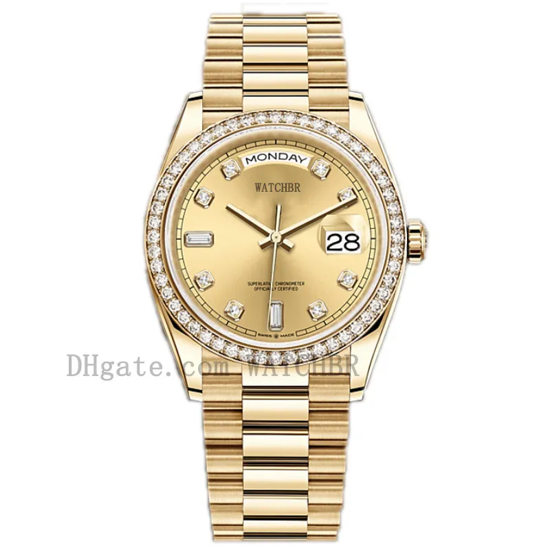 Watchsc - Reloj de pulsera mecánico automático de 41 mm y 36 mm con bisel de acero inoxidable para mujer y mujer con diamantes y relojes de pulsera luminosos impermeables