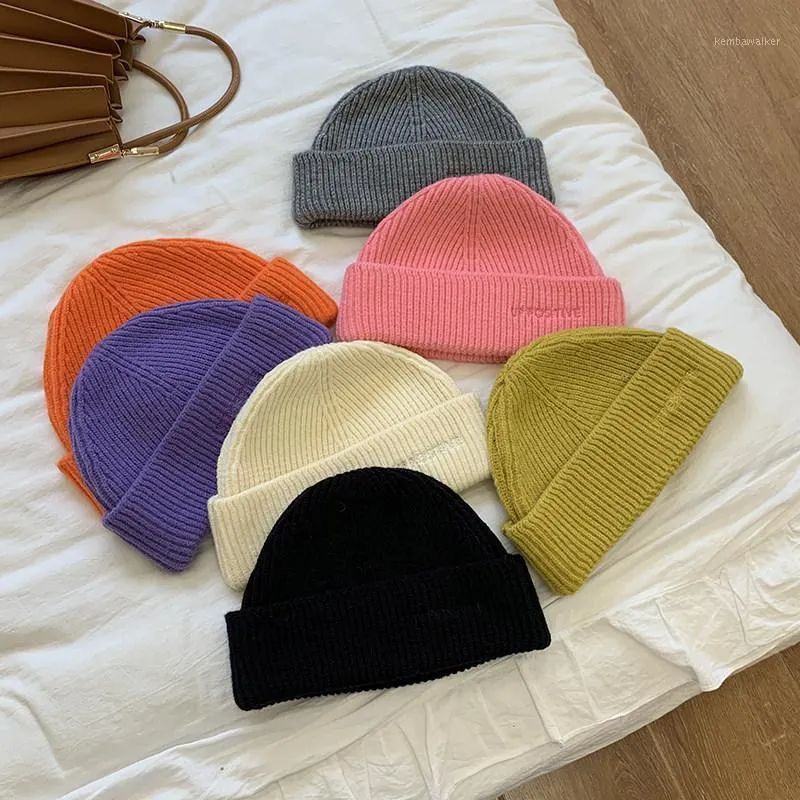 Beanie/Skull Caps Fashion Korean Knickad hatt Kvinnor Autumn Winter Warm Cap Purple Pink Green Gray Orange Blue White Black Hats For Girls1