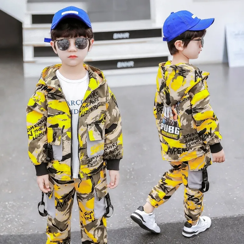 Kids Boy Clothes Sets Primavera Autunno New Fashion Camouflage Game Style Abbigliamento per bambini con cappuccio per ragazzi Tuta 2-12 anni 201031