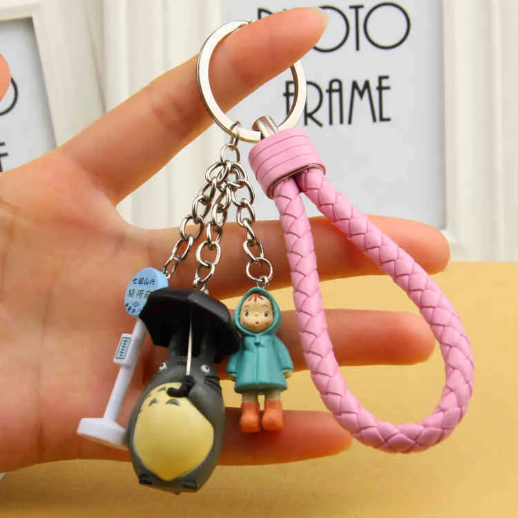 Söt min granne totoro docka keychain pvc chinchilla nyckelring leksak passform kvinnor väska tillbehör miyazaki hayao comic fans