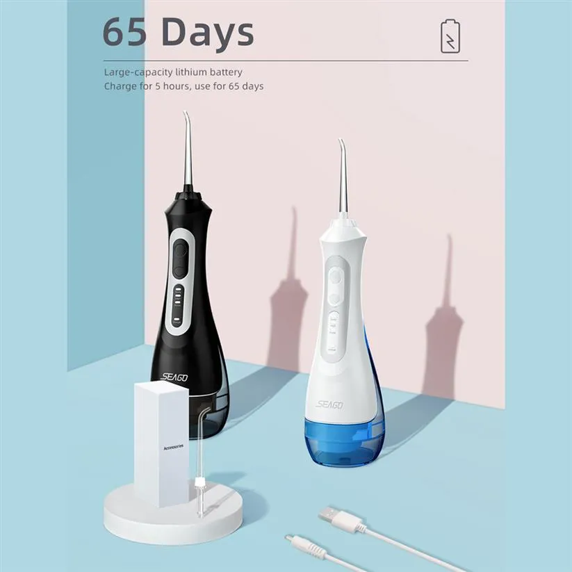 SEAGO Oral Irrigator Portable Water Dental Flosser USB Rechargeable 3 Modes IPX7 200ML Water for Cleaning Teeth new a41