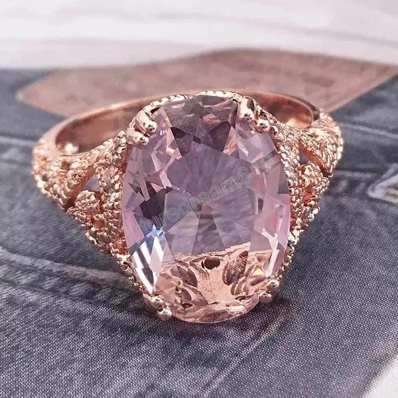 Roségold großer Ehering mit Kristall-CZ-Stein für Frauen, einzigartiges Design, weibliche Verlobungsringe, Schmuck