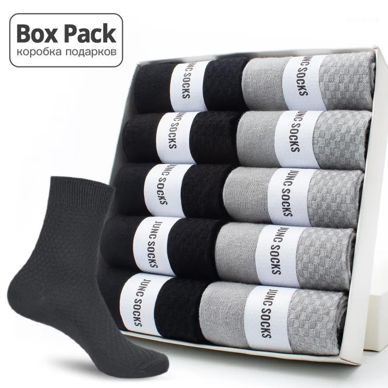 10 paires/boîte Pack hommes d'affaires chaussettes en bambou haute qualité nouveau classique longues chaussettes pour été hiver hommes robe chaussette taille US 6-121