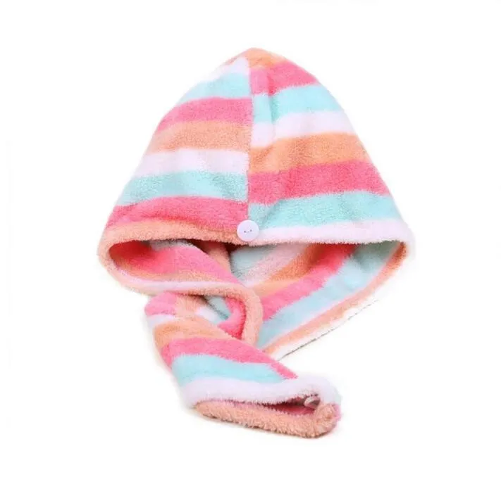 Women Towels Bathroom Microfiber Towel Colorful Stripe Hair Towels For Adults Drying Turban Wrap Hat Spa Bathing Caps YL155
