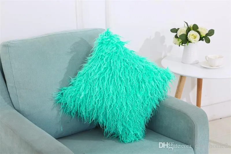 Solid Color Plush Pillowcase Car Casual Faux Fur Plush Throw Pillow Slip Home Seat Waist Pillow Cover Case 45*45cm