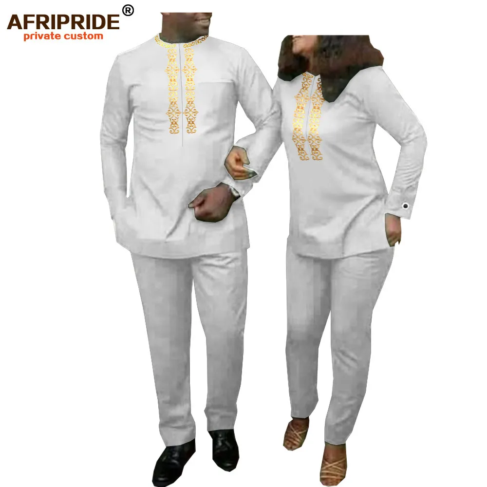 カップル女性の2部のセットと男性のトラックスーツダッシュ衣装のシャツとパンツのスーツAfripride A20C001 201119のためのアフリカの服