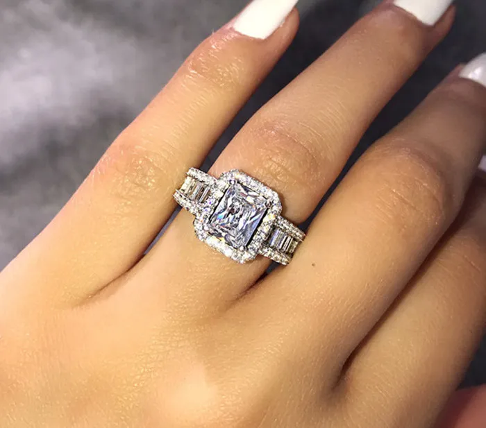 European och amerikansk butiksring S925 Sterling Silver Zircon Engagement Wedding Ring Ladies Evening Jewely Supply242p