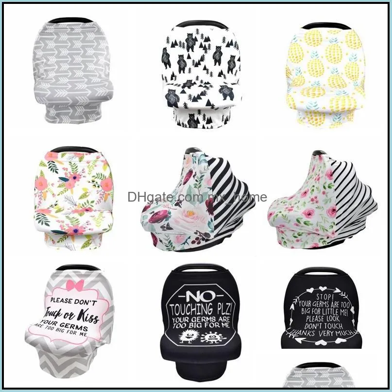 Sjuksköterska ER Baby Carseat Canopy Stretchy Car Seat Ers Shop Cart Livsmedel Nyfödd vagn Scarf Flower Letter 26 Designs Drop Delivery 2021 OTH