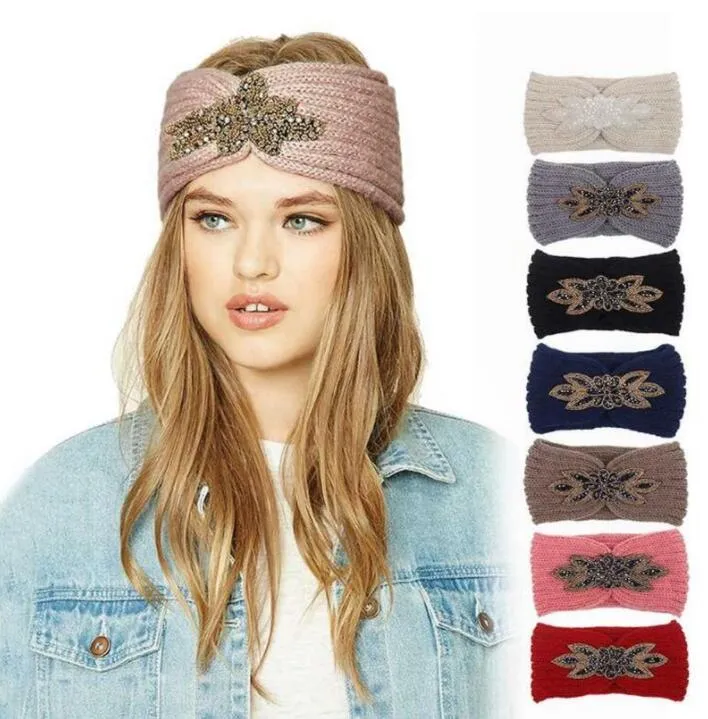 Kvinnor diamant hårband stickade virkning pannband sport yoga huvudband mode vinter turban öron muffs cap pannband lsk1893