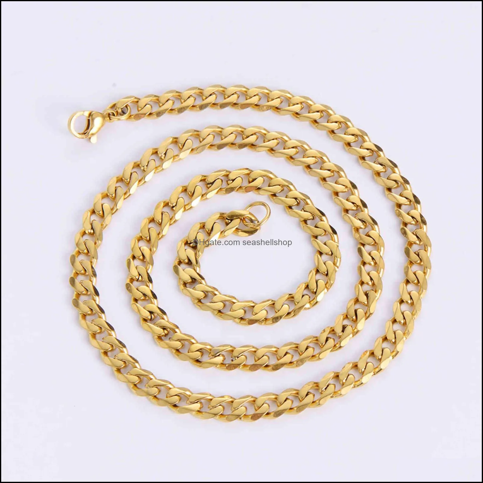 wholale hip hop womens men necklac cadenas cubanas 18k gold plated thick cuban link chain stainls steel