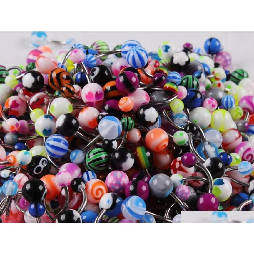 100pcs/lot body jewelry piercing eyebrow navel belly tongue lip bar rings mixed color