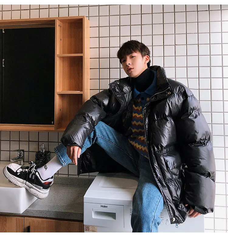 Black Winter Puffer Jacket For Men Warm Streetwear Hip Hop