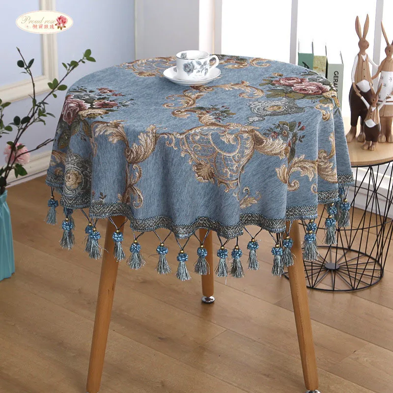 Stolt Rose European Round Table Cloth Chenille Table Cover Handdukduk med Tassel Tjockade Dukdukar T200707