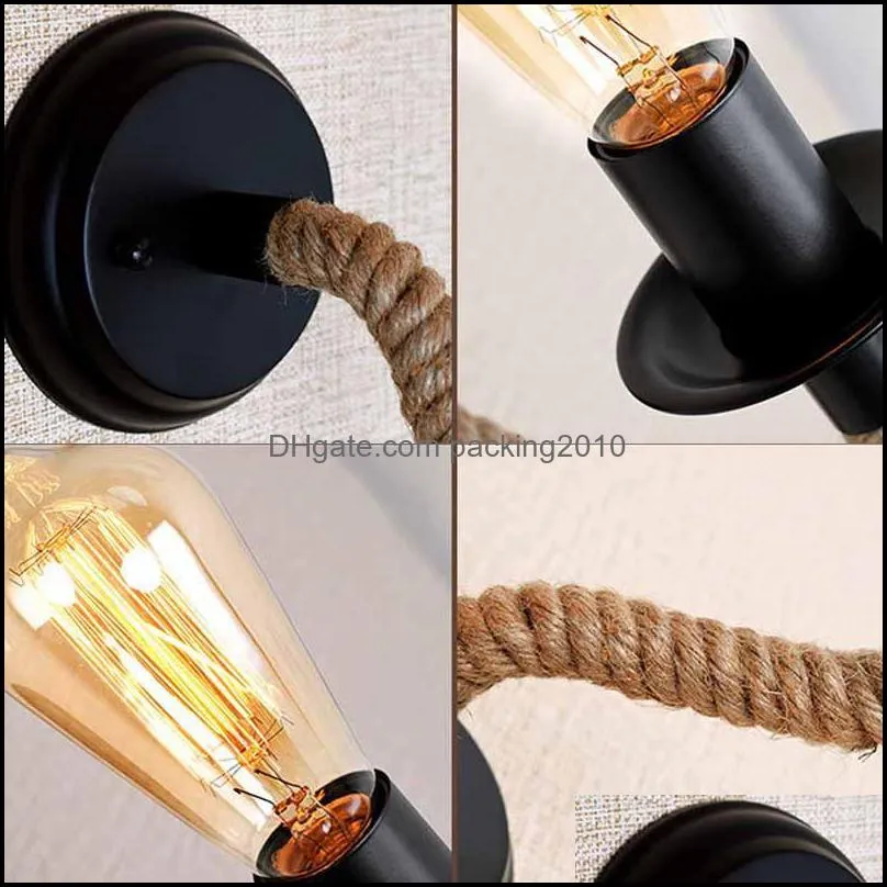 Wall Lamp Vintage American Rope Retro Sconce Light For Industrial Decor Bedroom Beside Living Room E27 110V 220V