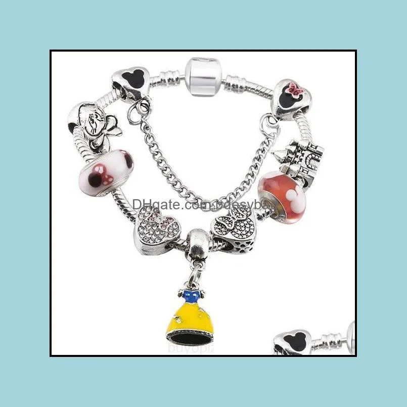 Charm Armbänder Schmuck 2022 Marke 16-21cm Europäisches Armband Süße Maus Perlen 925 Silber Schlangenkette für Kinder DIY Zubehör mit Geschenkbox D