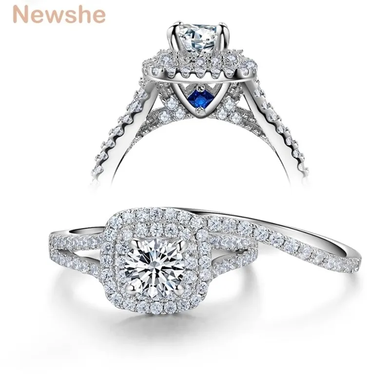 NEWSHE 2 STKS Solid 925 Sterling Zilveren Dames Trouwring Sets Victoriaanse stijl Blauwe zijstenen Klassieke Sieraden voor Dames Y200602