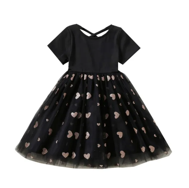 Kortärmad Baby Dress Girls Heart Mesh Girl Tutu Kjolar Barnparty Klänningar