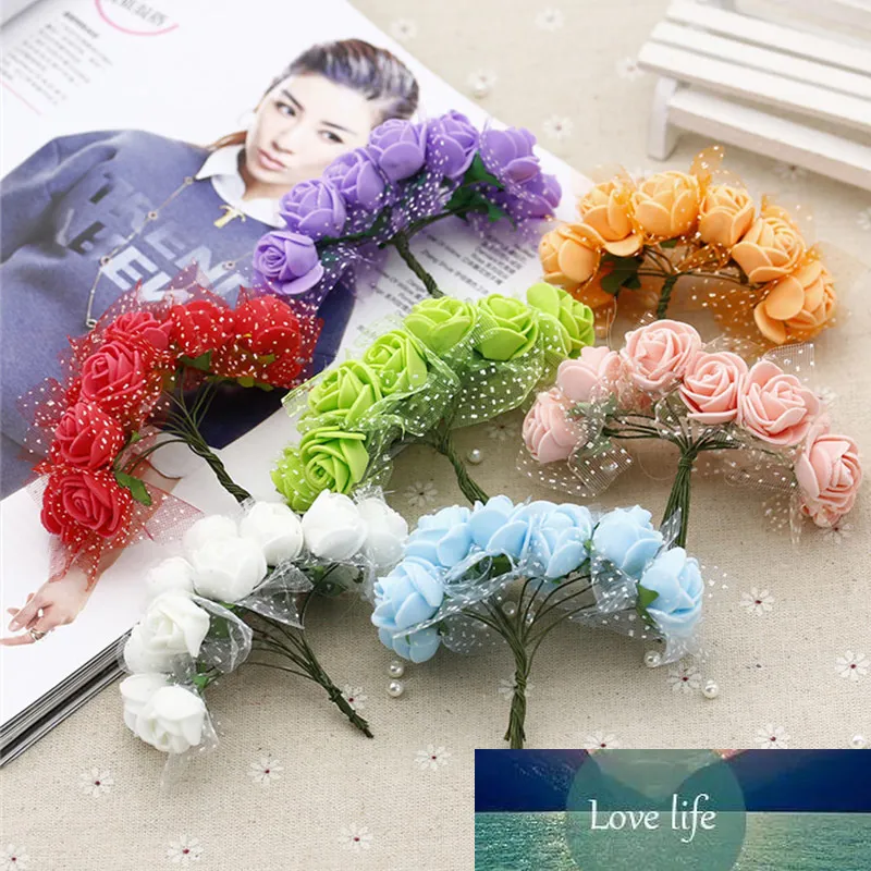 144pcs Artificial Mini Foam Flowers Rose Tulle Red DIY Gift Box Craft Paper Scrapbooking Flowers Decoration Fake Bouquet Wreath