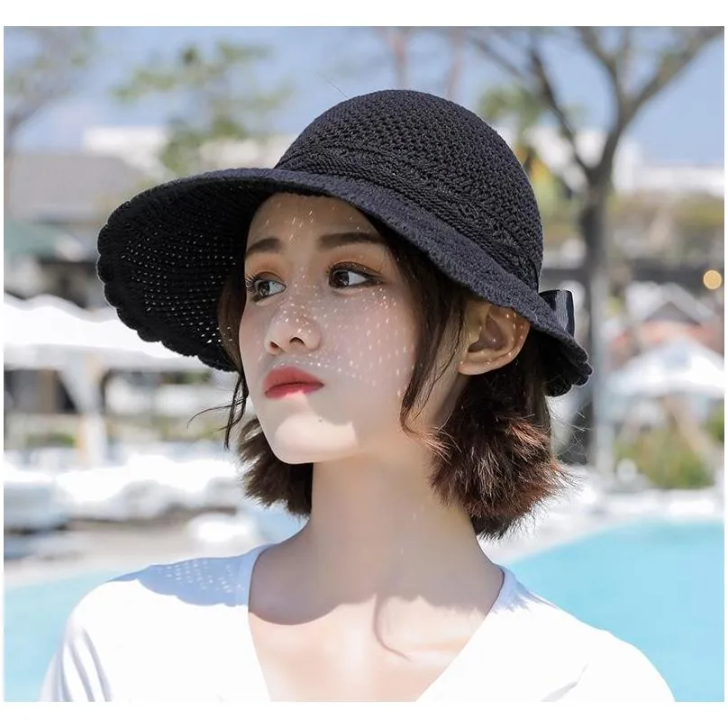 Elegant Foldable Sun Hats For Women Wide Brim Adjustable Back With A Bow  Summer Sombreros Ladies Beach Ua Straw Visors wmtINy luck7686604