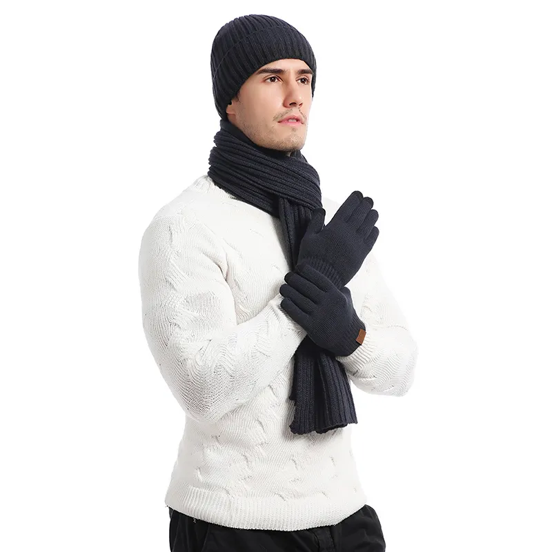 2020 3 шт. Трикотажные шерстяные утолщенные шарф шляпа перчатки дышащие теплые набор для женщин мужчин JL JL
