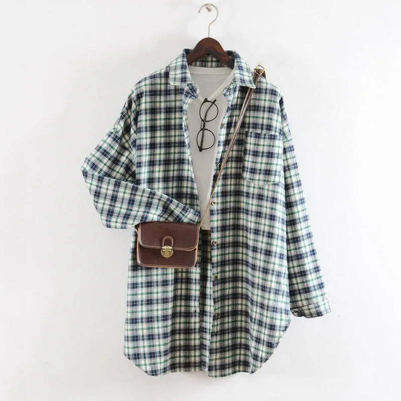 Womens 격자 무늬 셔츠 대형 블라우스 남자 친구 셔츠 긴 소매 블라우스 여성 셔츠 Flannel Tops femininas chemise outerwear1