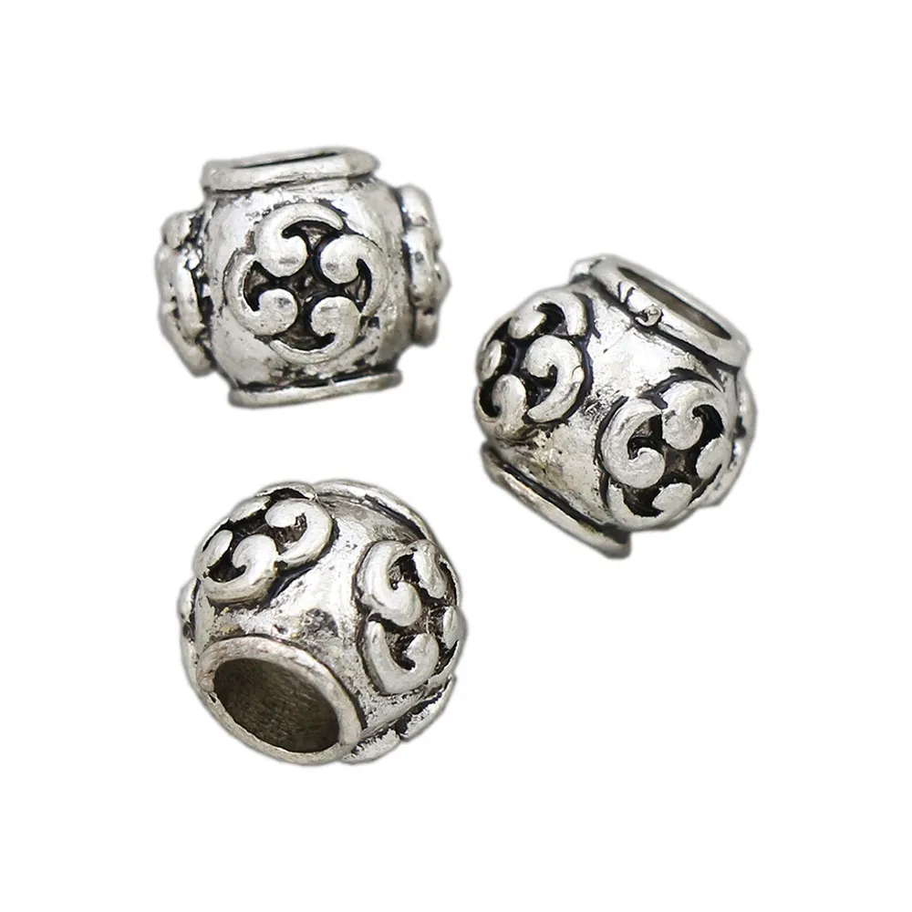 Alloy Antique Silver Flame Design Barrel Metal Big Hole Beads Fit European Bracelets Jewelry DIY L1471 8.8x8.8x8mm 160pcs/lot