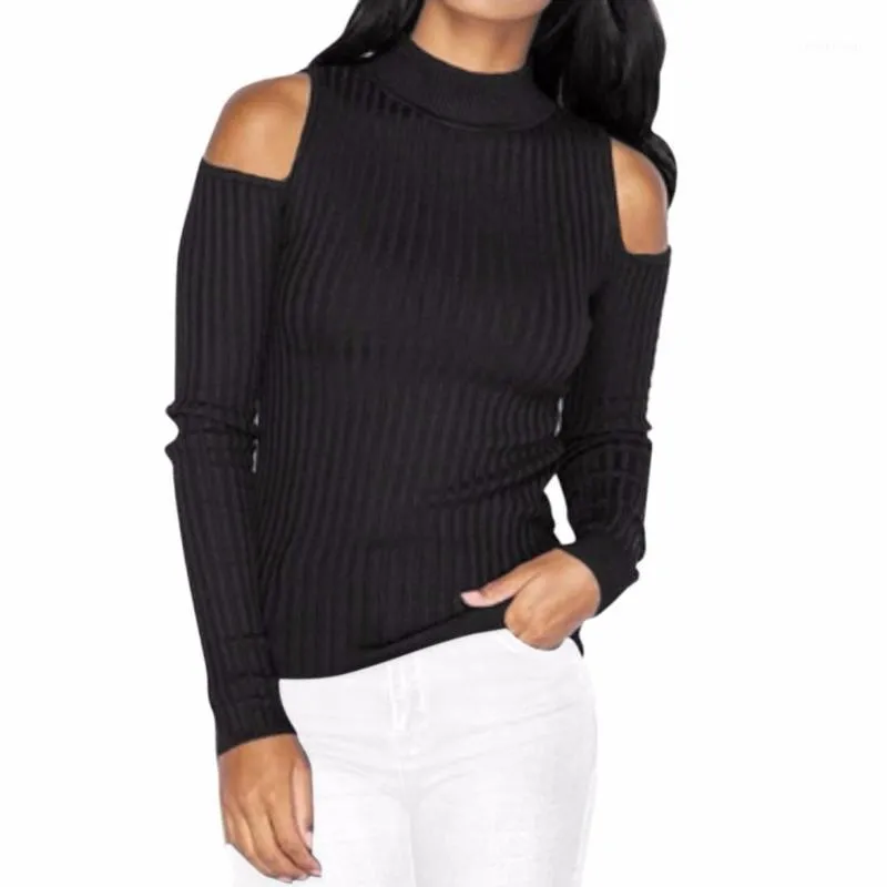 Women's Sweaters Wholesale- Autumn Turtleneck Off Shoulder Knitted Sweater Winter Women Sexy Pullover Tops Fashion Top1