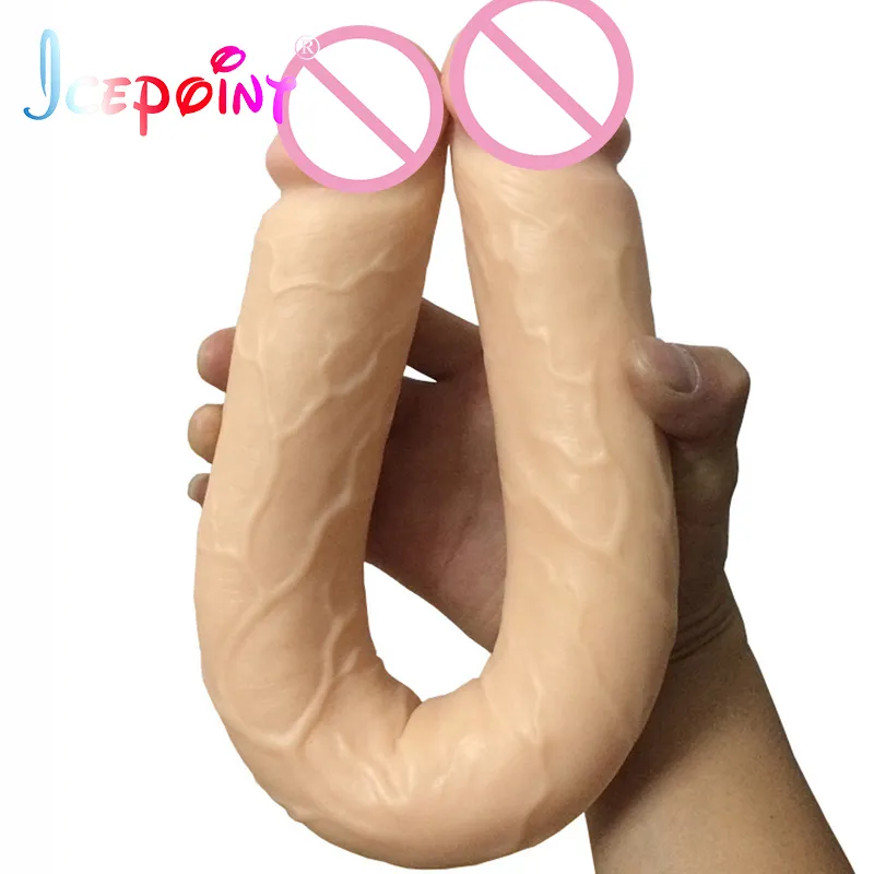 Huge Realistic U Shape Double Dildo Flexible Soft Jelly Vagina Anal Women Gay Lesbian Double Ended Artificial Penis Sex Toys