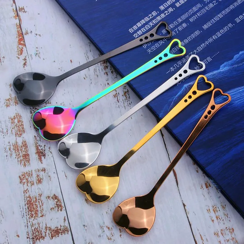 NEW Colorful Heart Shape Stainless Steel Coffee Spoon Dessert Sugar Stirring Spoon Ice Cream yogurt Honey Spoons Kitchen Wholesale