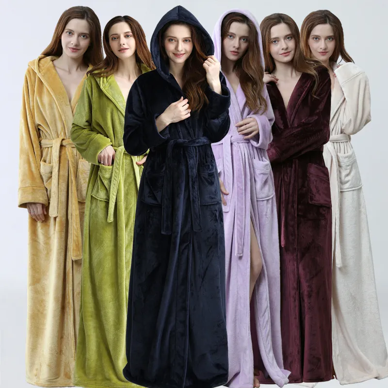 Liefhebbers Plus Size Flanel Robe Hooded Extra Lange Warm Badjas Mannen Dames Dikke Winter Kimono Bad Robe Male Dressing Town Jobes LJ200822