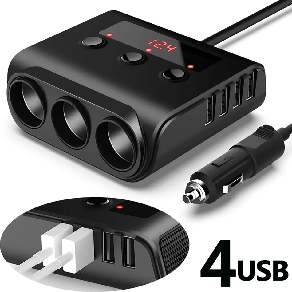 12V 24V billaddare Cigarettändare Socket Splitter Adapter 100W bilavgift med ON/OFF 4 USB -portar TR12