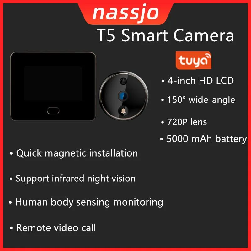 Sonnettes Nassjo haute sécurité Tuya APP télécommande caméra vidéo électronique visionneuse de sonnette intelligente