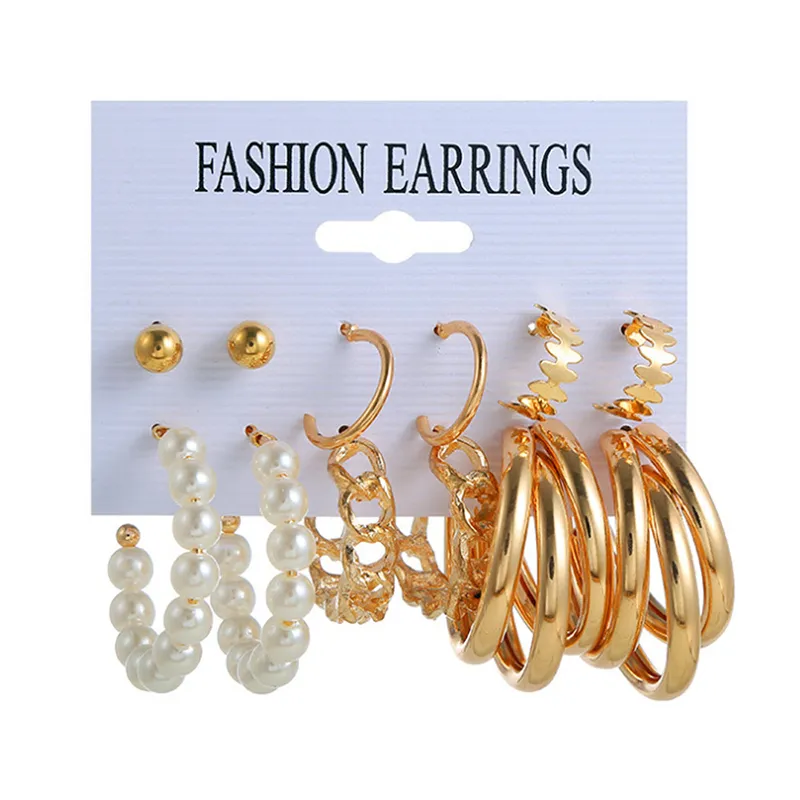 ビンテージの幾何学的な金の金属のイヤリングのセット女性パンク真珠のダンガルドロップイヤリングトレンドナイトクラブパーティージュエリーギフト卸売