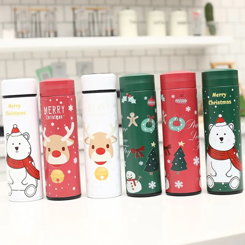 6 Style Christmas Santa Claus Elk Bottles Double Wall Vacuum Flasks 17oz Outdoor Waterproof Skidproof Portable Stainless Steel Water Bottle Gift