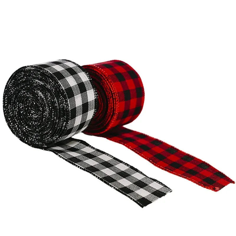 Christmas Ribbons Black Red Buffalo Plaid Ribbon Wedding Xmas DIY Gift Wrapping Fall Crafts Decoration ZC3415