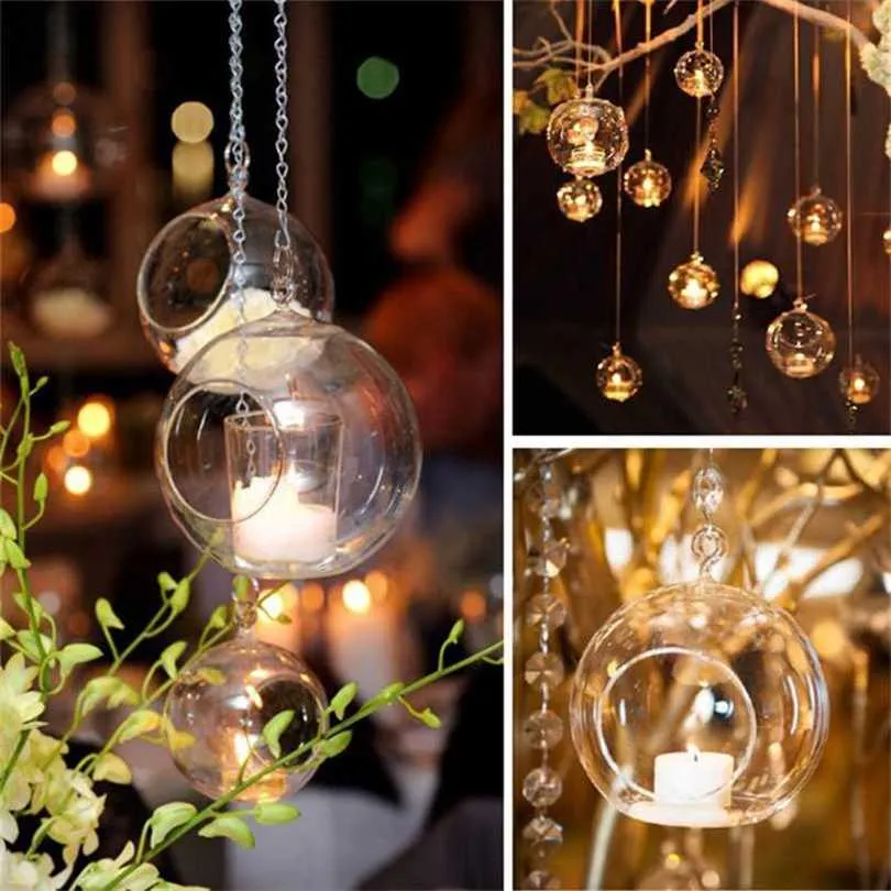 8Pcs 10/12cm Portacandele in vetro Hanging Tealight 6/8/10/12cm Globes Terrarium Wedding stick Vaso Home Bar Decor 211222