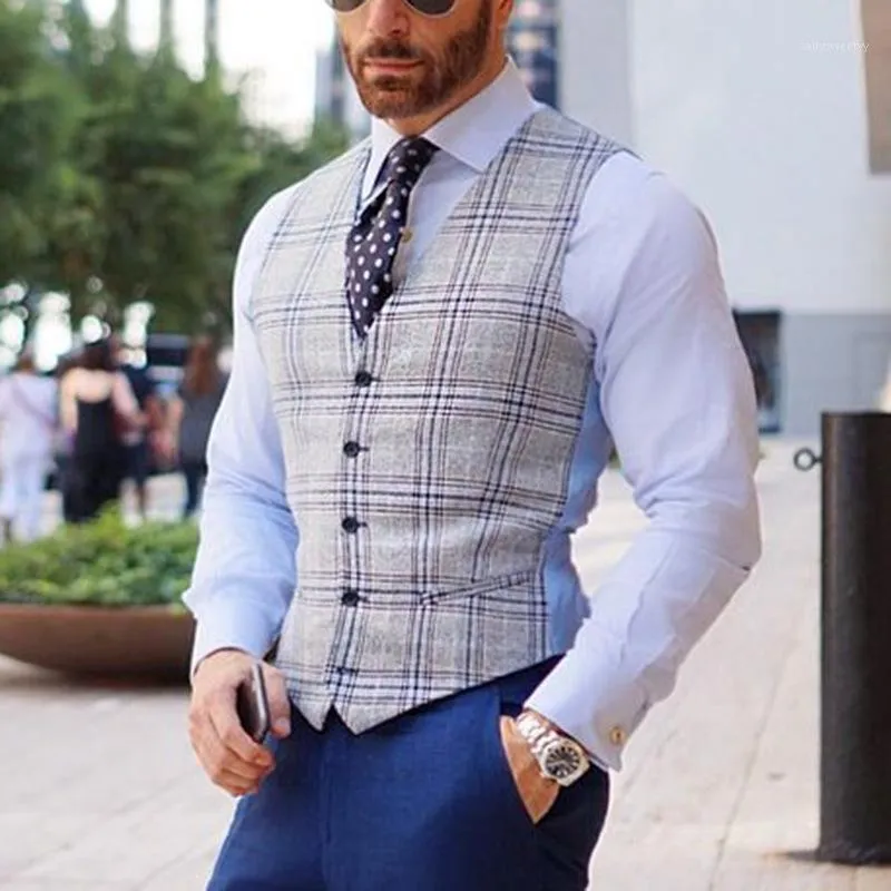 Homens colete Casual Estilo Britânico Colete Homem Lattiça Do Vintage Waistcoat Homens Casamento Sem Mangas Vest Fall Winter1