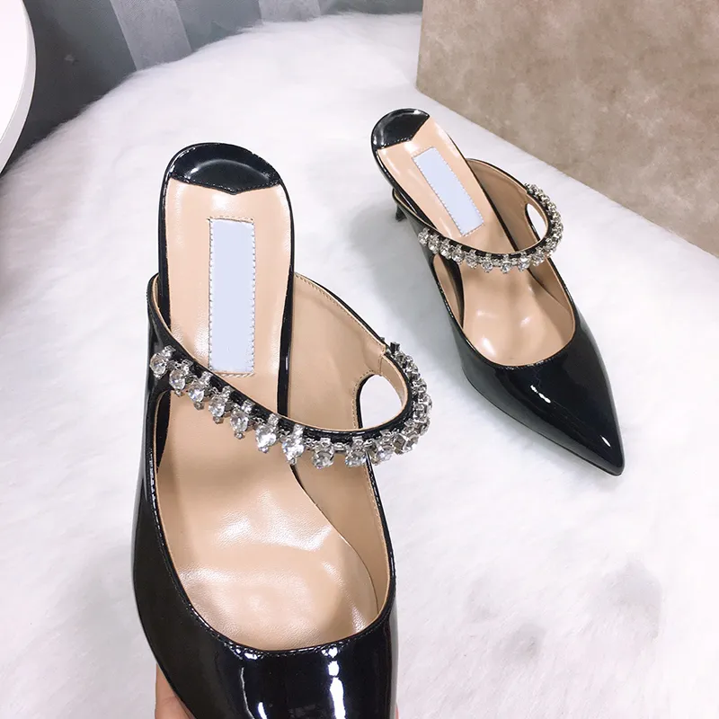 Sexy patent leather dress shoes women pointed toe luxury rhinestone 7cm stiletto heel pumps size 35-42