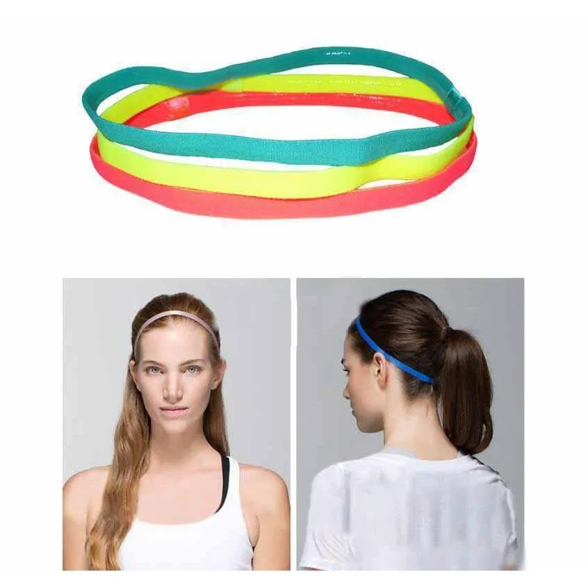 women sweatbands football yoga pure hair bands anti-slip elastic rubber thin sports headband men hair accessories headwrap 12 colors