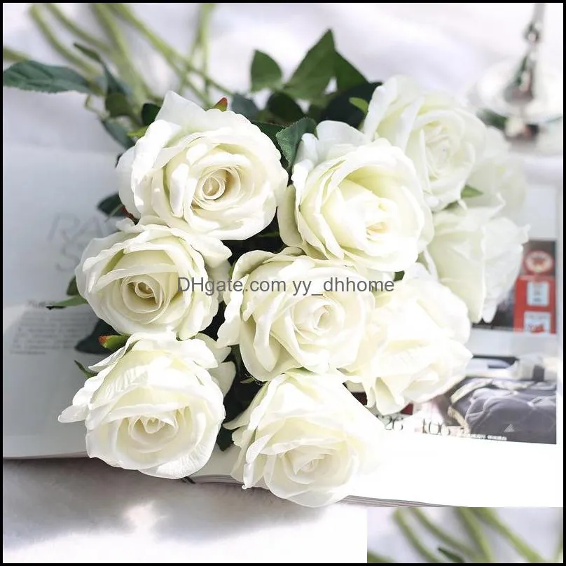 Flannel Flowers For Wedding Artificial Flower Wedding Bouquet Roses Dahlias Fall Vivid Fake Leaf Wedding Flower Bridal Bouquets