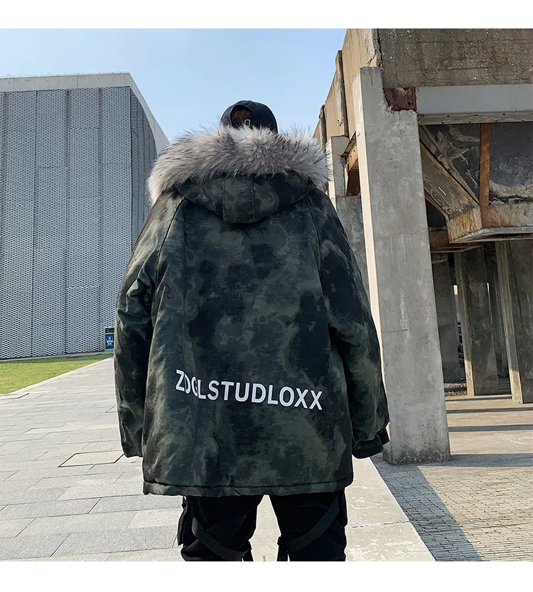 Camouflage jacket with fur hood clearance