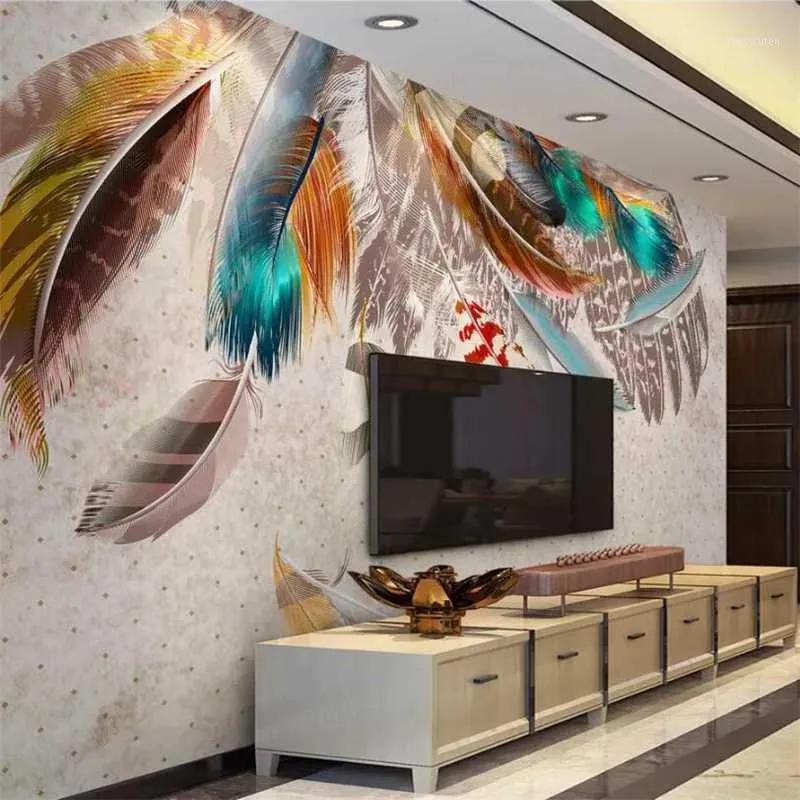 papel de parede Custom wallpaper 3d photo murals retro american fashion color feather texture art bedroom background wall paper1