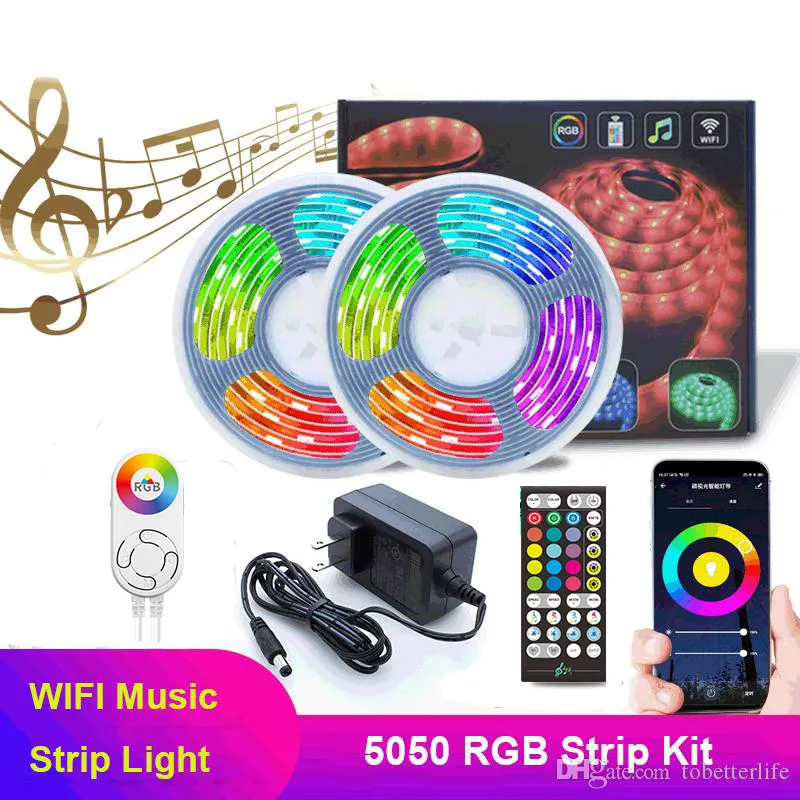 5050 RGB WiFi Controlador de Música RGB LED luz de tira 5m 10m 30led / m impermeável néon flexível fita fita fita kit de luz