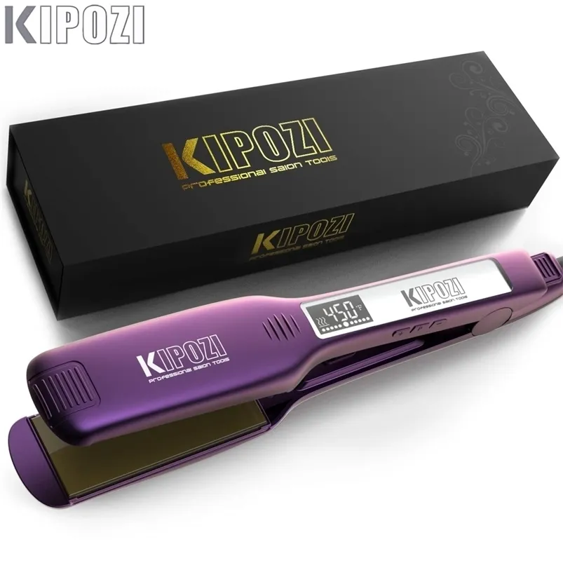 KIPOZI Professional Hair Straightener Flat Iron with Digital LCD Display Dual Voltage Instant Heating Curling Gift 211224