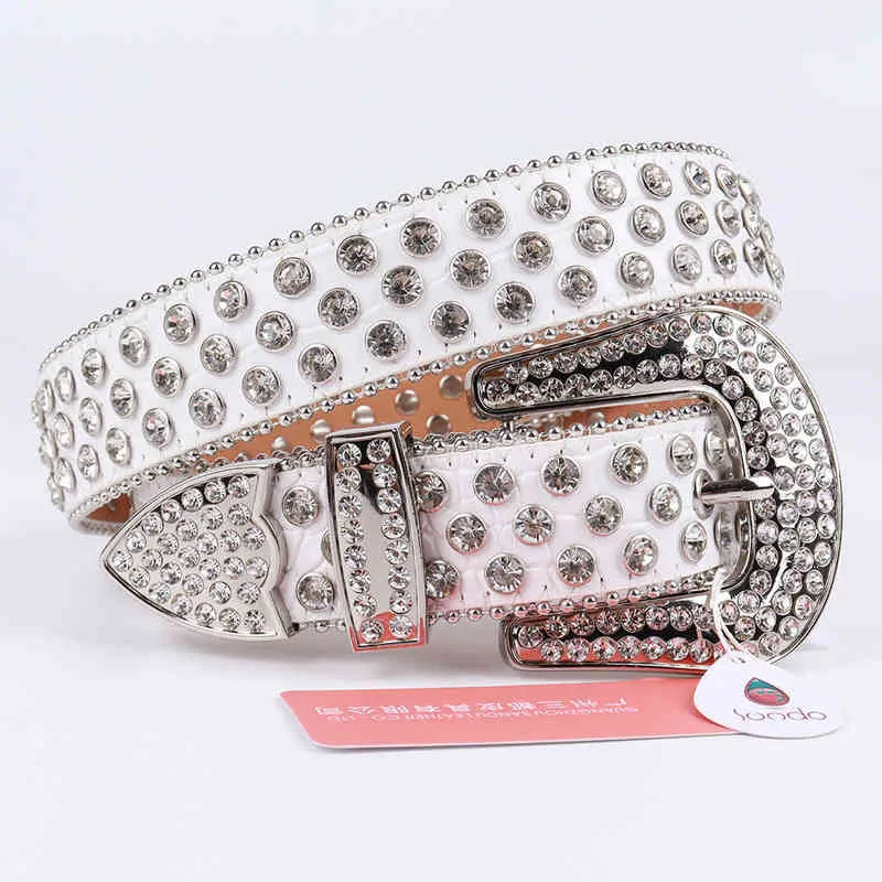 Haute Qualité En Cuir Véritable Designer Strass Ceinture Pour Femme Homme Mode Cowboy Or Punk Ceintures Cloutées Marque De Luxe Cinto AA220312