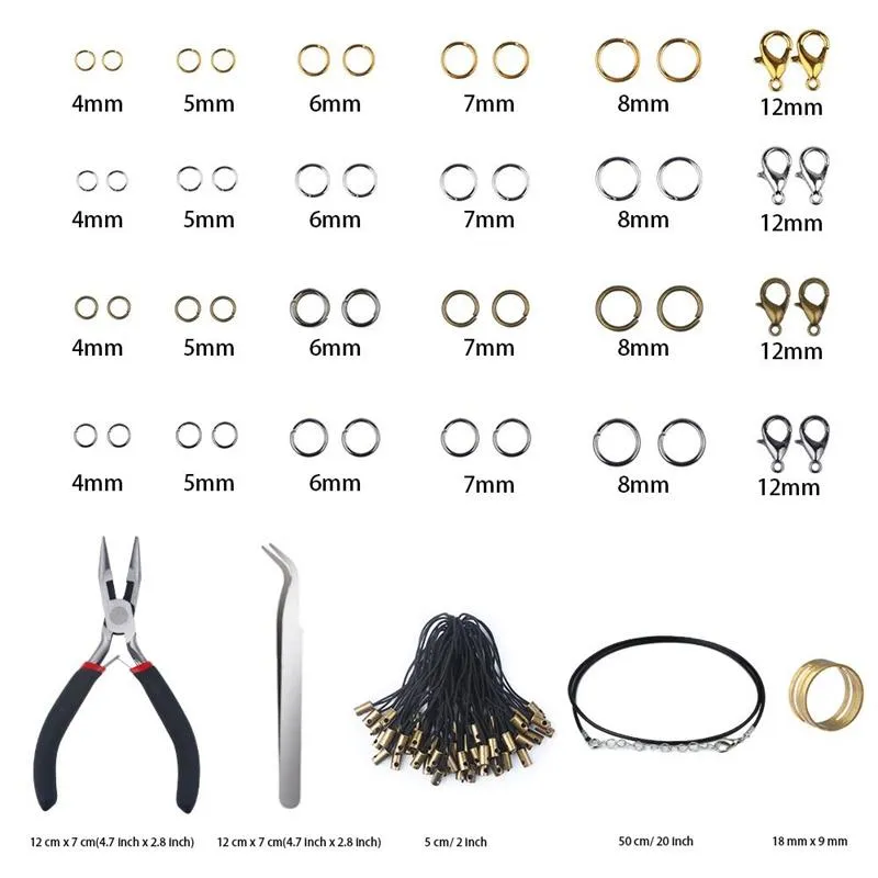 Sacs 3143 pièces résultats de bijoux Kit de démarrage de fabrication de bijoux avec anneaux de saut ouverts fermoirs à homard, pinces collier ciré noir Cor