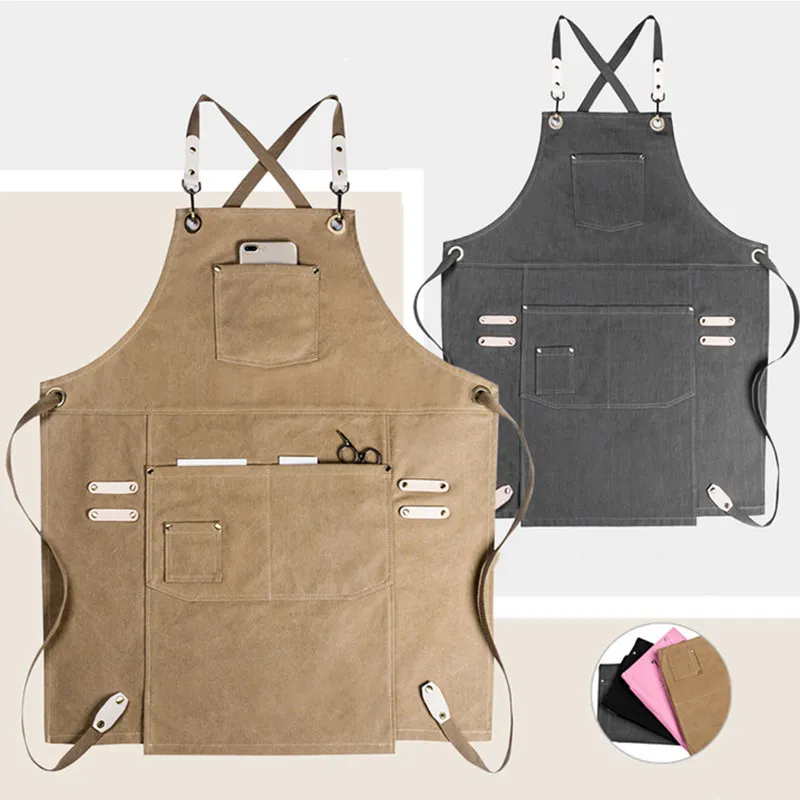 Black Grey Denim Pink Brown Canvas Apron Cafe Barista Bartender Restaurang Pastry Chef Uniform Florist Frisör Arbetet Wear E70 2301Z