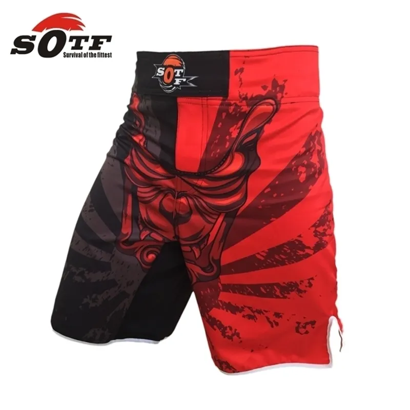 SOTF MMA الرجال الملاكم السراويل القصير قفص قفص ركلة الملاكمة القتال الأحمر / أبيض / أسود الملاكمة التايلاندية الملاكمة سيئة الصبي بريتوريا ساندا 201216